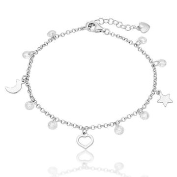 Imágen de PULSERA PLATA ESTRELLA LUNA Y CORAZON